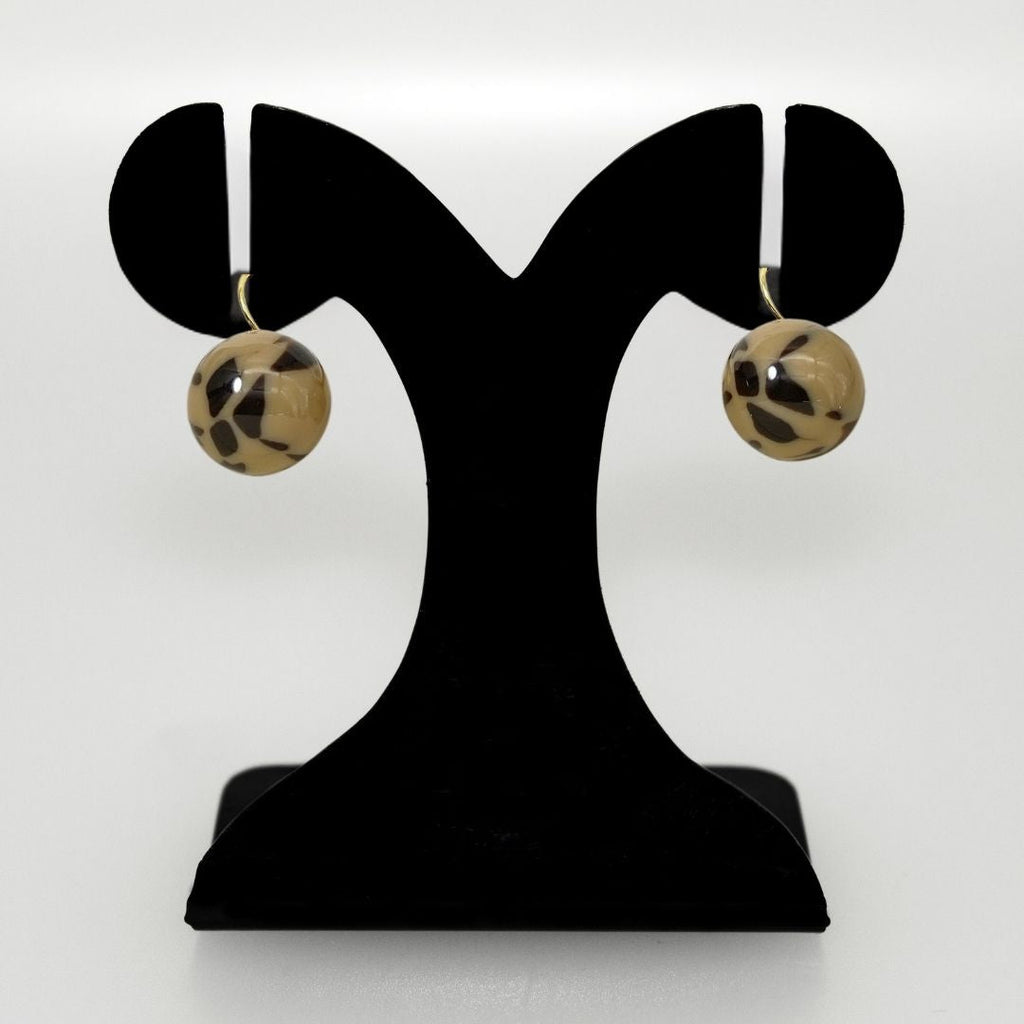 Black Patterned Brown Bead Earrings Nestasia