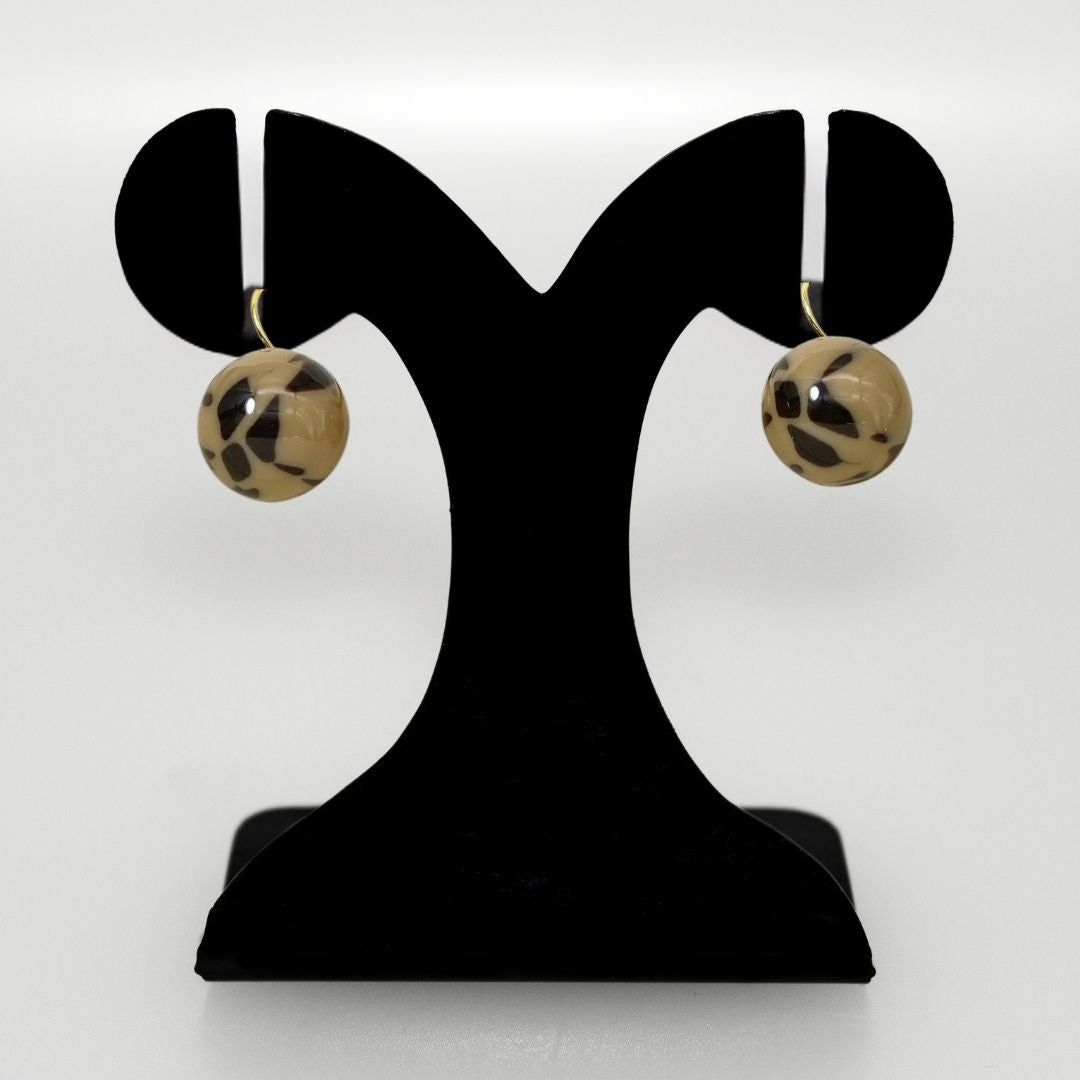 Black Patterned Brown Bead Earrings Nestasia