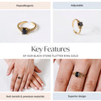 Black Stone Flutter Ring Gold Nestasia