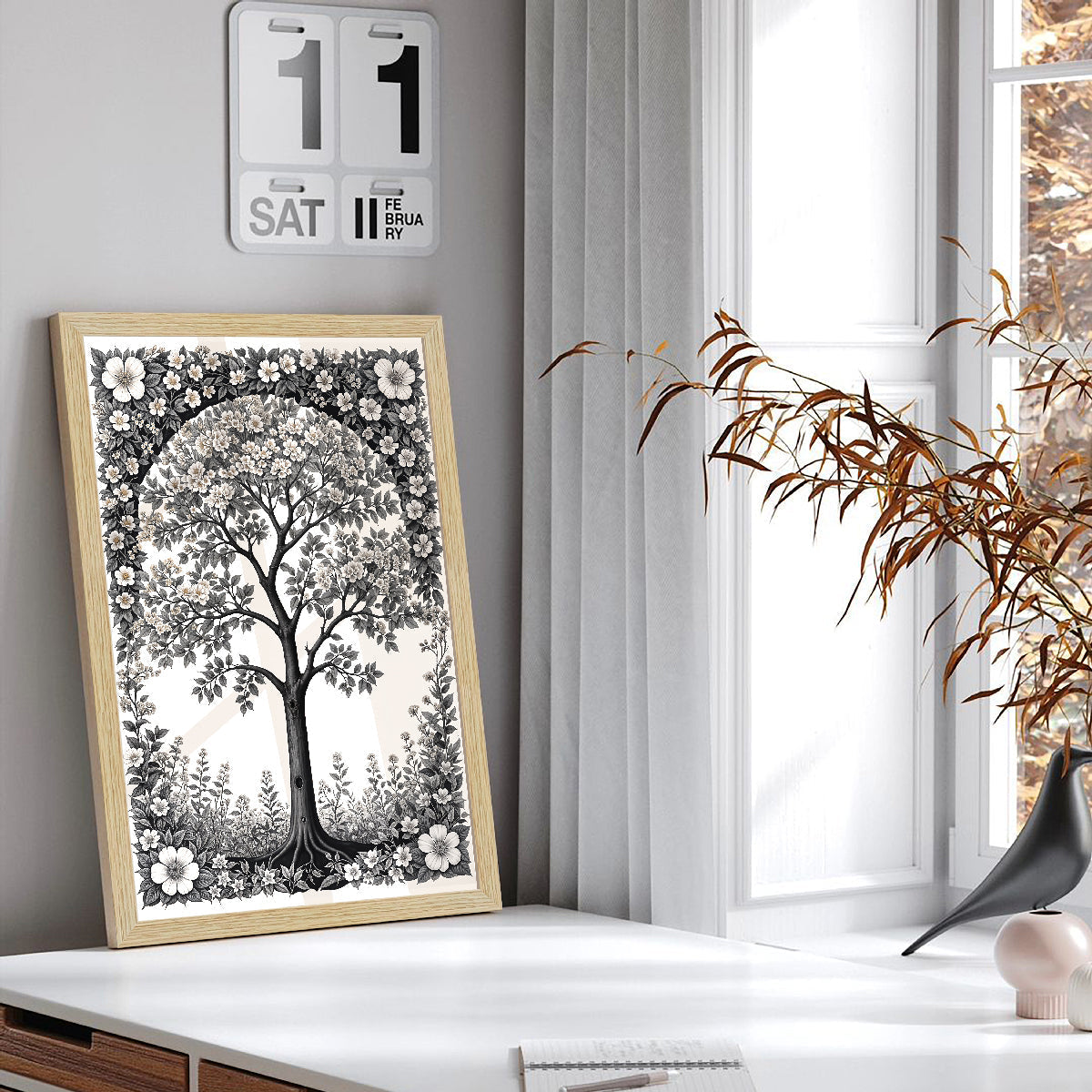 Black and White Floral Art Paintings, Painting For Wall Living Room, Set of 3 AXIII-47-VIN ArtX