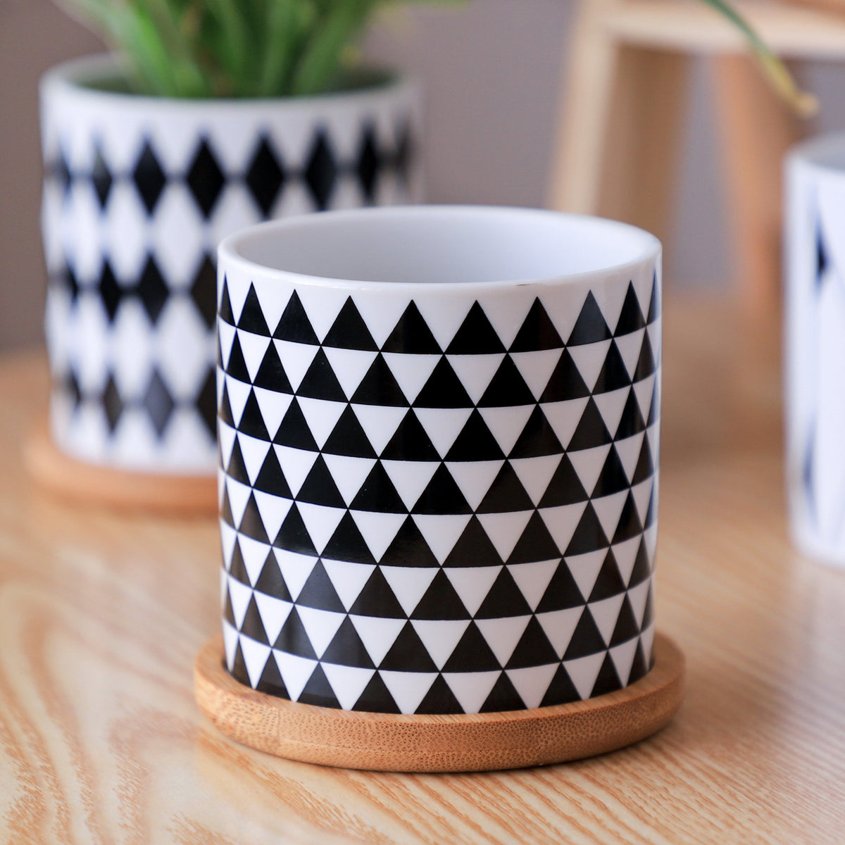 Ebony & Ivory Ceramic Planter With Coaster Set Of 8 Nestasia