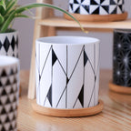 Ebony & Ivory Ceramic Planter With Coaster Set Of 8 Nestasia