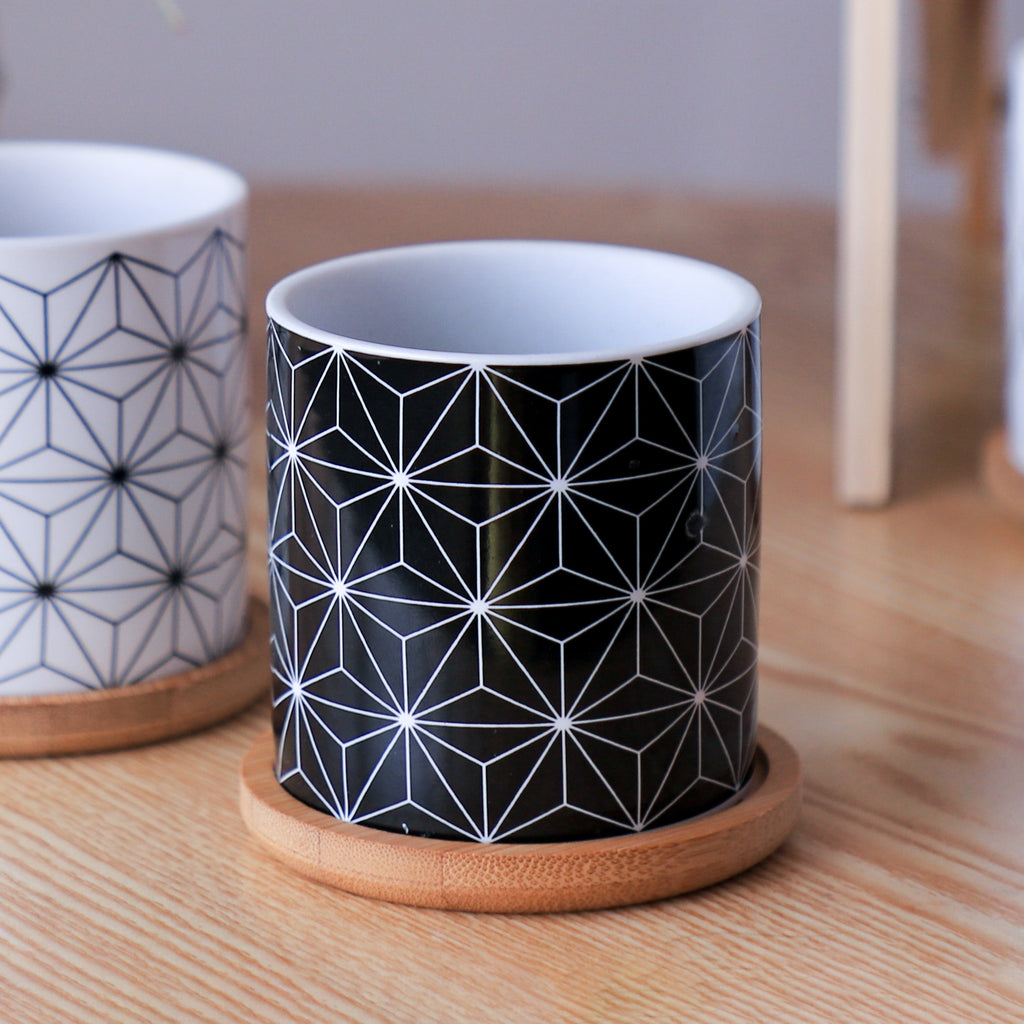 Ebony & Ivory Ceramic Planter With Coaster Set Of 8 Nestasia