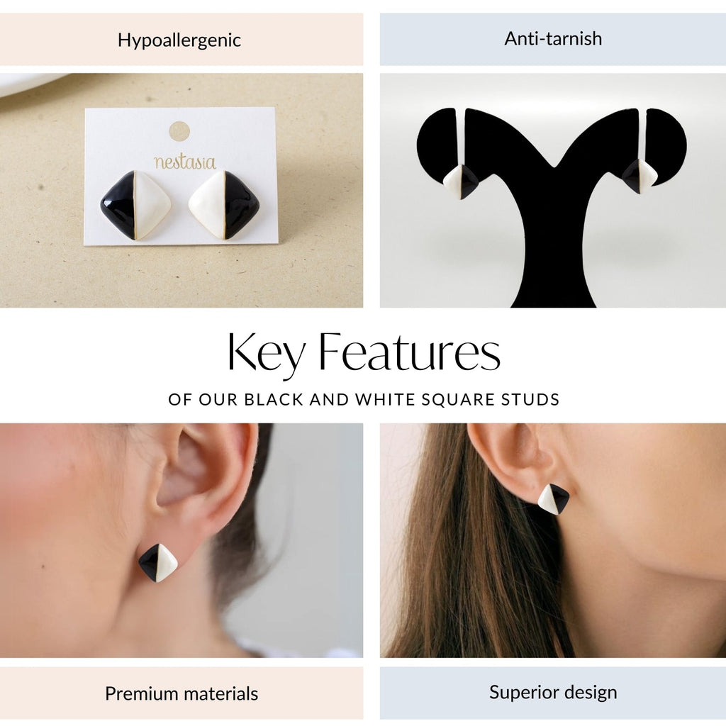 Black And White Square Studs Nestasia