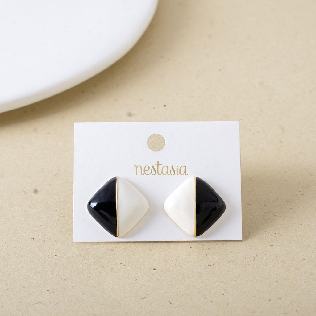 Black And White Square Studs Nestasia