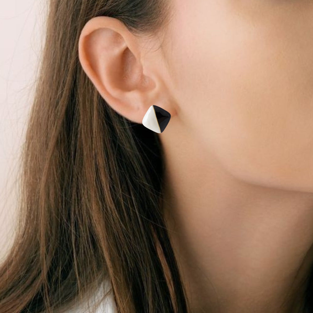 Black And White Square Studs Nestasia