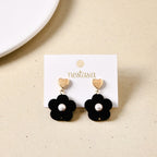 Black Flower Pearl Danglers Nestasia