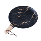 Black Marble Gold Detailed Platter With Handle Nestasia