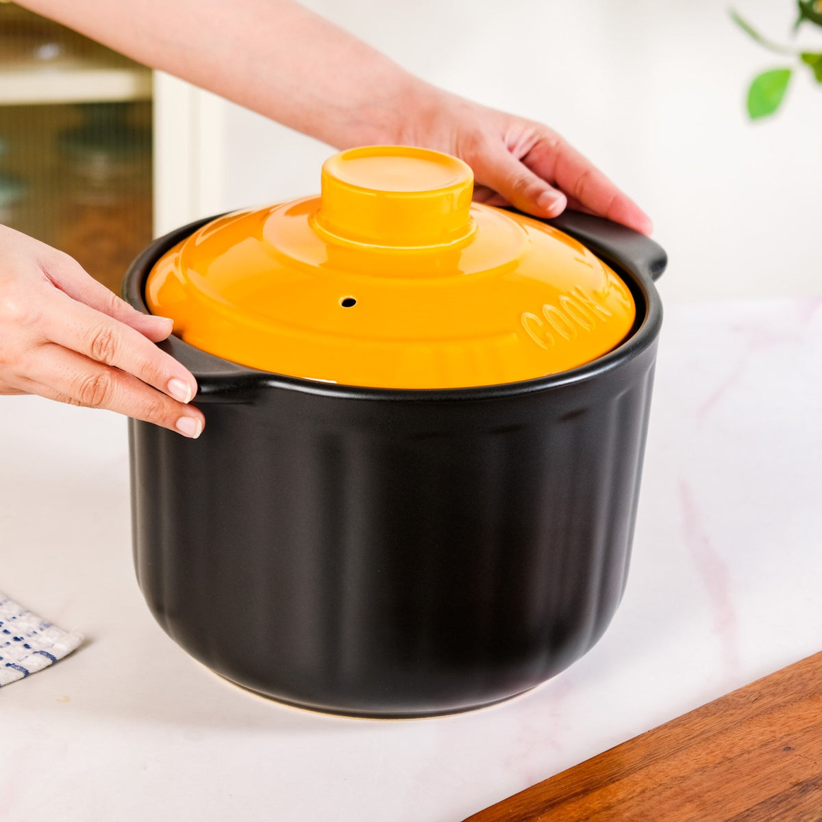 Ceramic Braising Cookpot With Orange Dome Lid 5500ml Nestasia