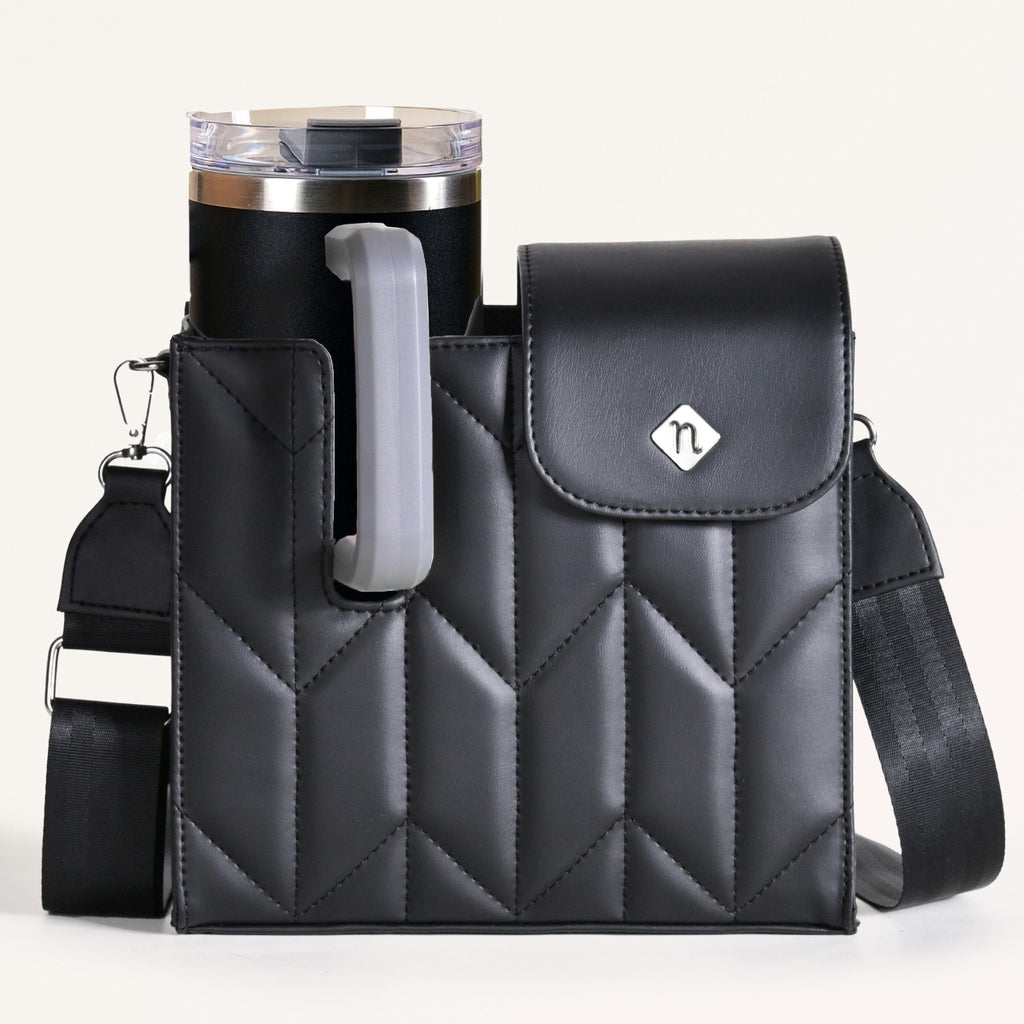 Black Crossbody Bag For Bottles Nestasia