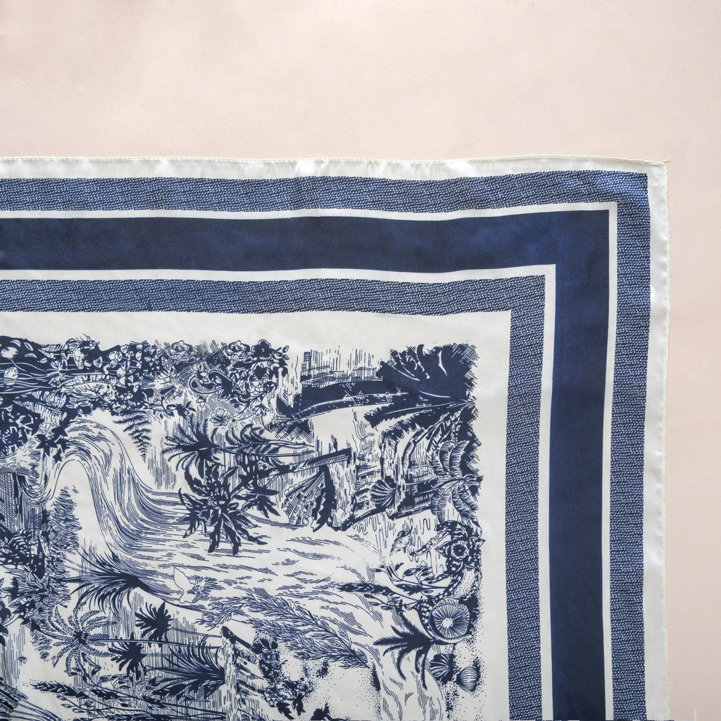 Toile De Jouy Pattern Fashion Silk Scarf Nestasia