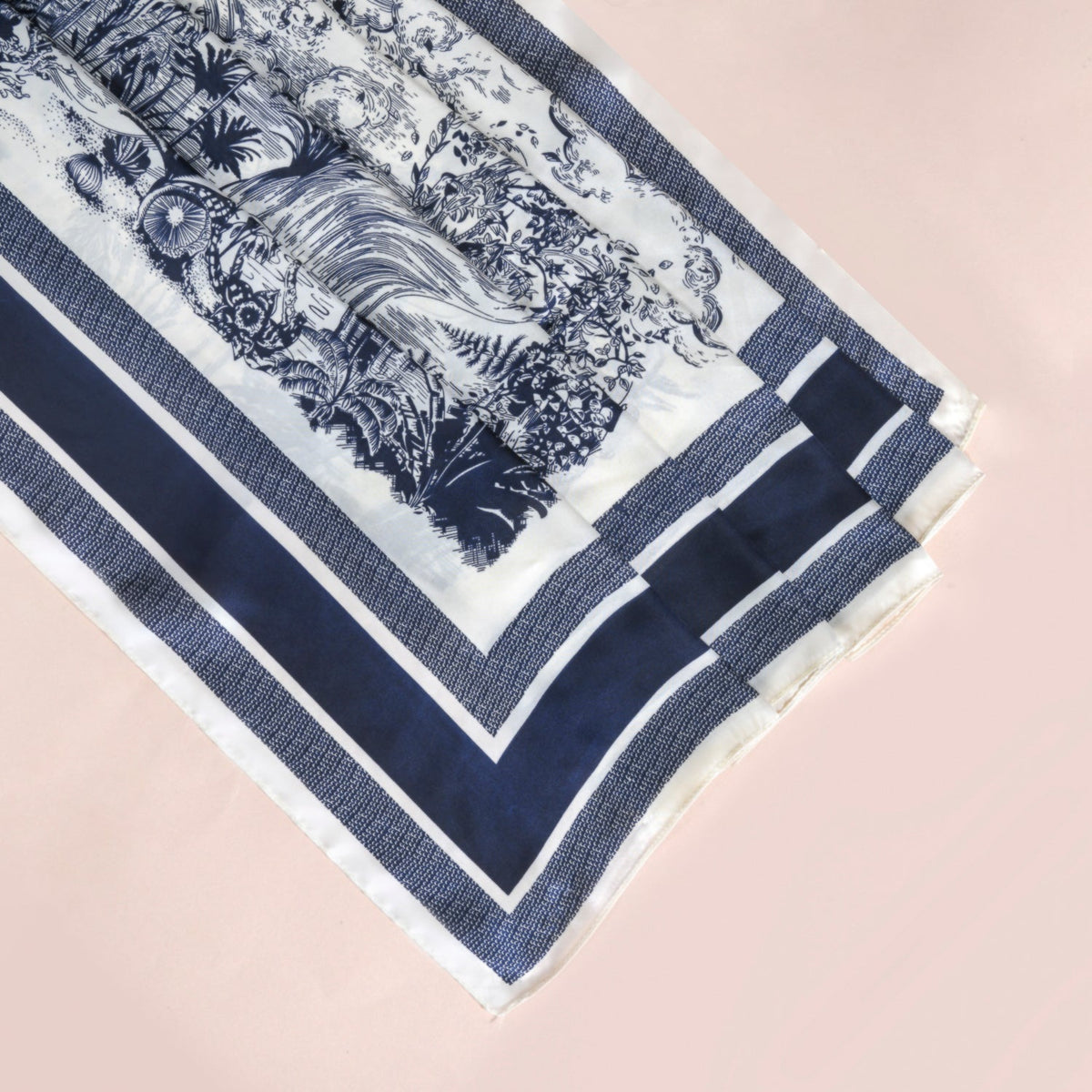 Toile De Jouy Pattern Fashion Silk Scarf Nestasia