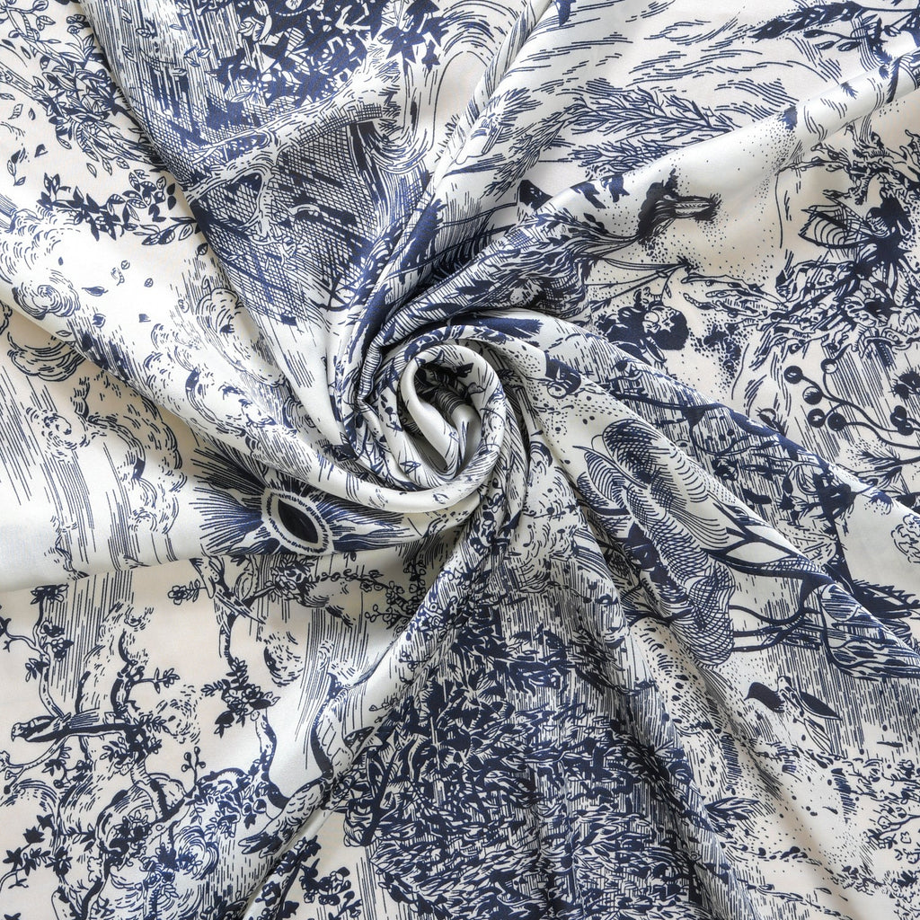 Toile De Jouy Pattern Fashion Silk Scarf Nestasia