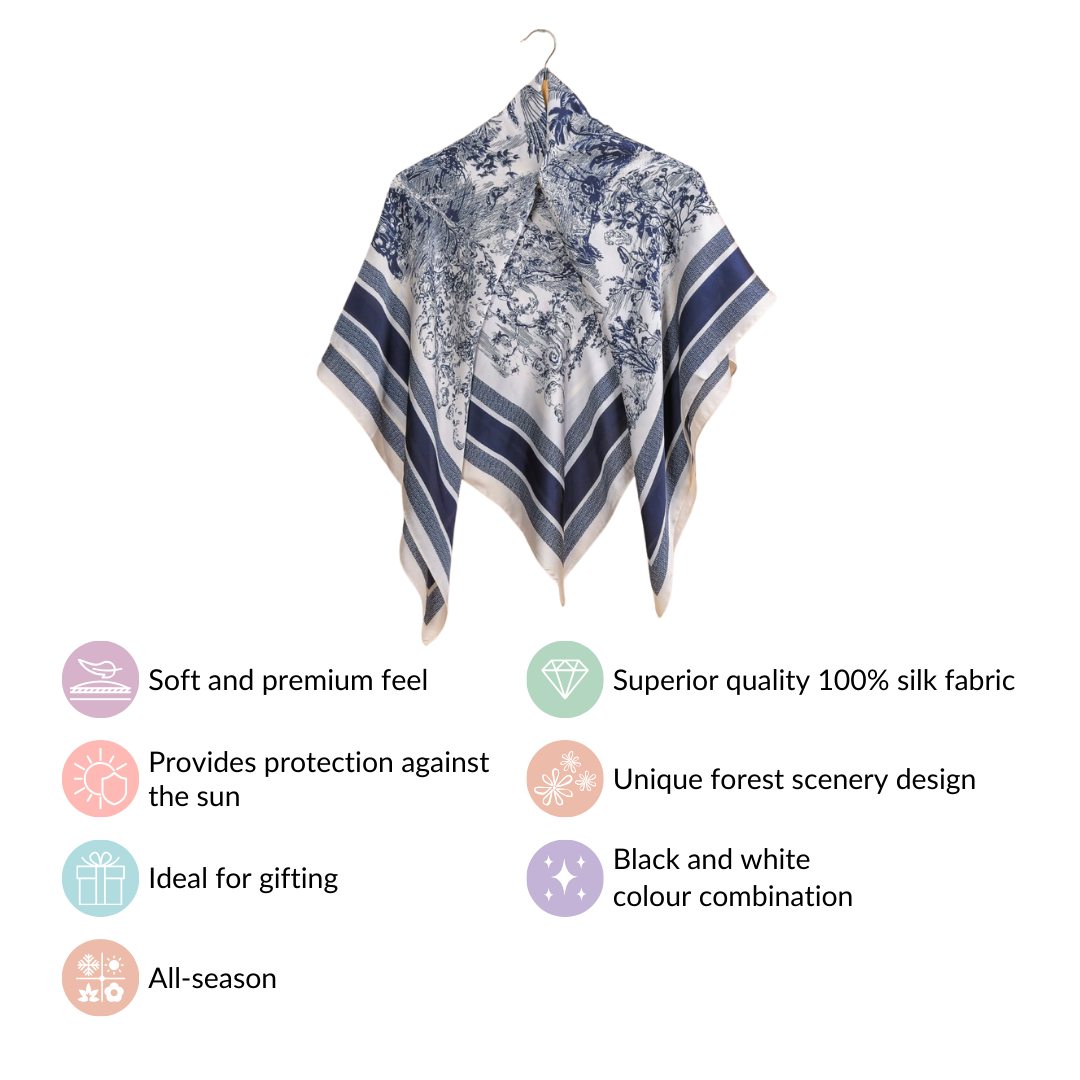 Toile De Jouy Pattern Fashion Silk Scarf Nestasia