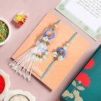 Bloom Bond Rakhi Lumba Set In Blue Nestasia