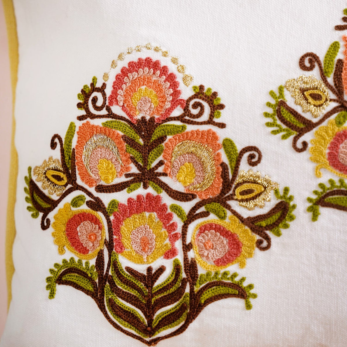 Bouquet Motif Cotton Canvas Embroidered Cushion Cover 50x30cm Nestasia