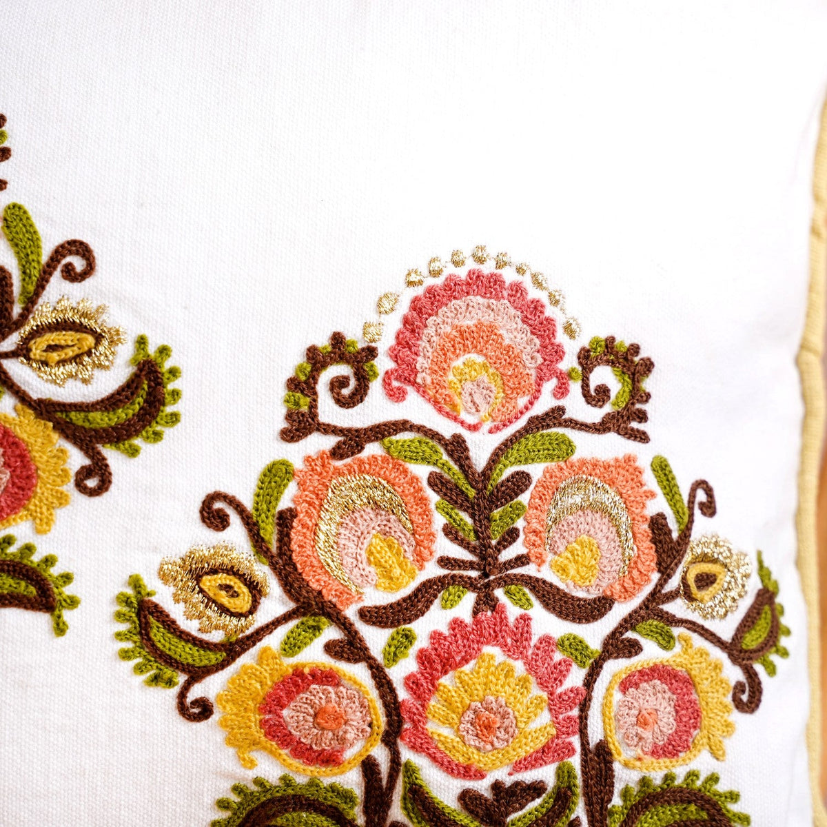 Bouquet Motif Cotton Canvas Embroidered Cushion Cover 50x30cm Nestasia