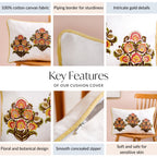 Bouquet Motif Cotton Canvas Embroidered Cushion Cover 50x30cm Nestasia