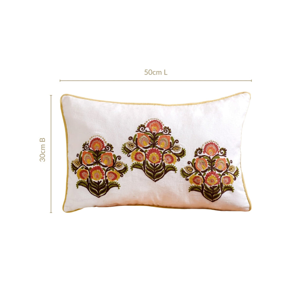 Bouquet Motif Cotton Canvas Embroidered Cushion Cover 50x30cm Nestasia