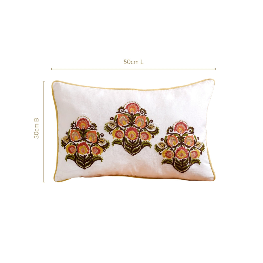 Bouquet Motif Cotton Canvas Embroidered Cushion Cover 50x30cm Nestasia