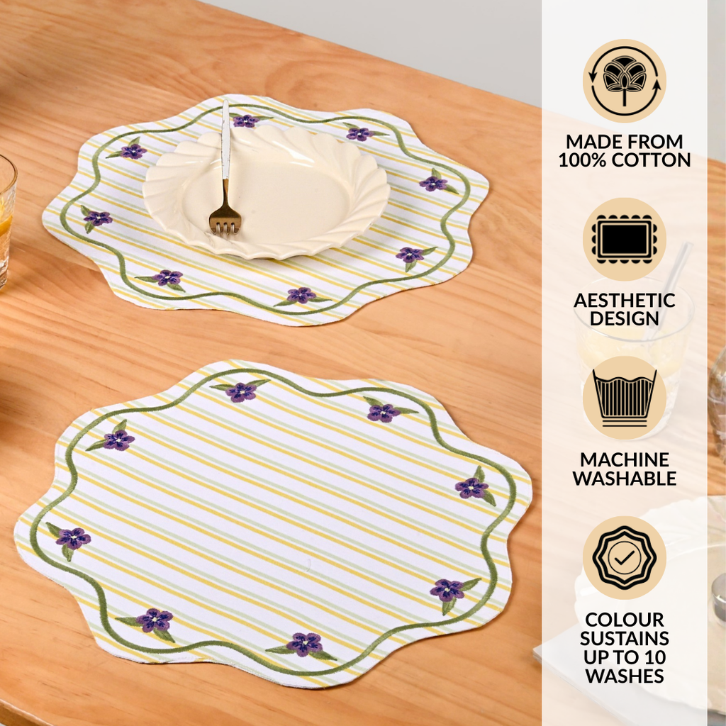 Bloom Lines Cotton Embroidered Table Mat Set Of 6 Nestasia