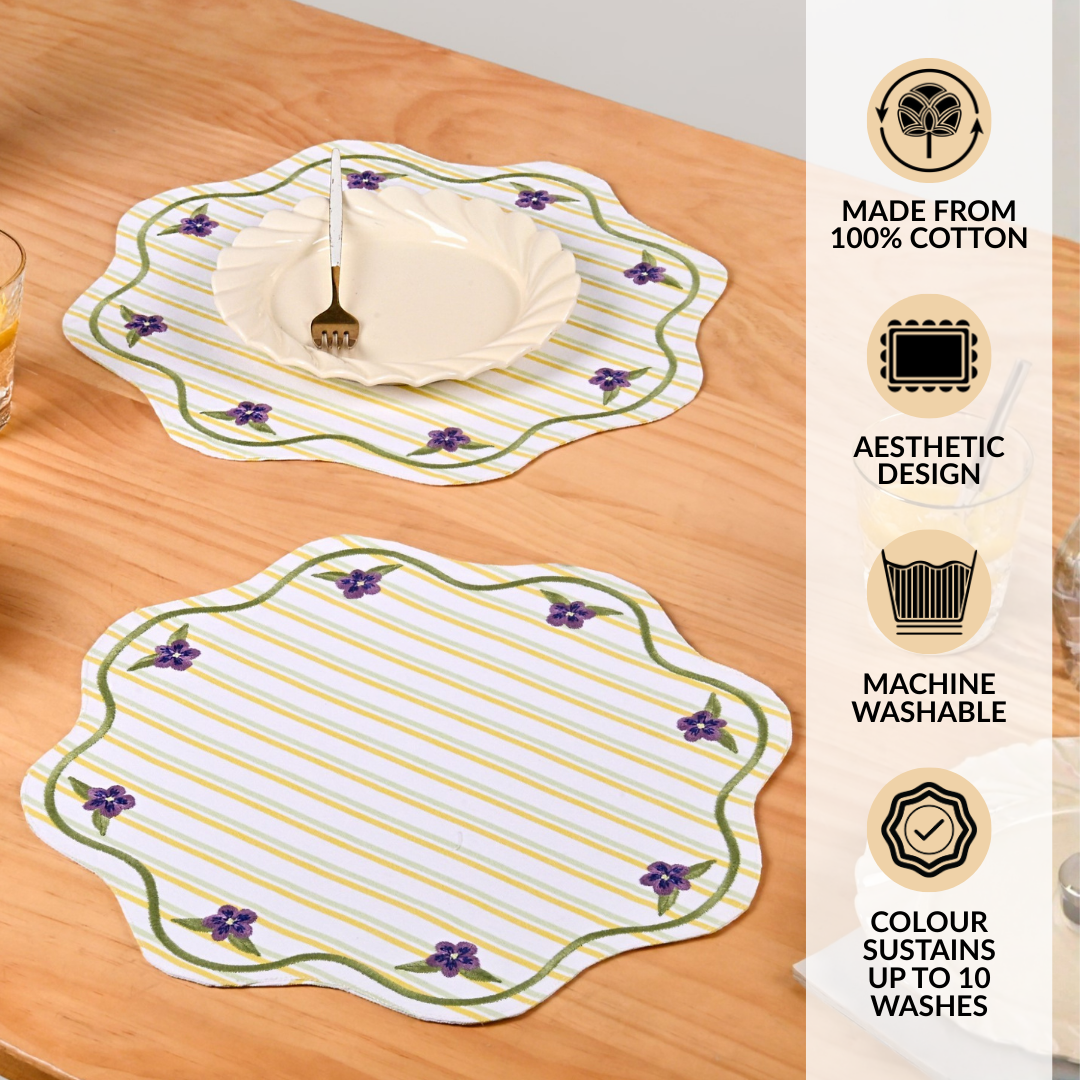 Bloom Lines Cotton Embroidered Table Mat Set Of 6 Nestasia