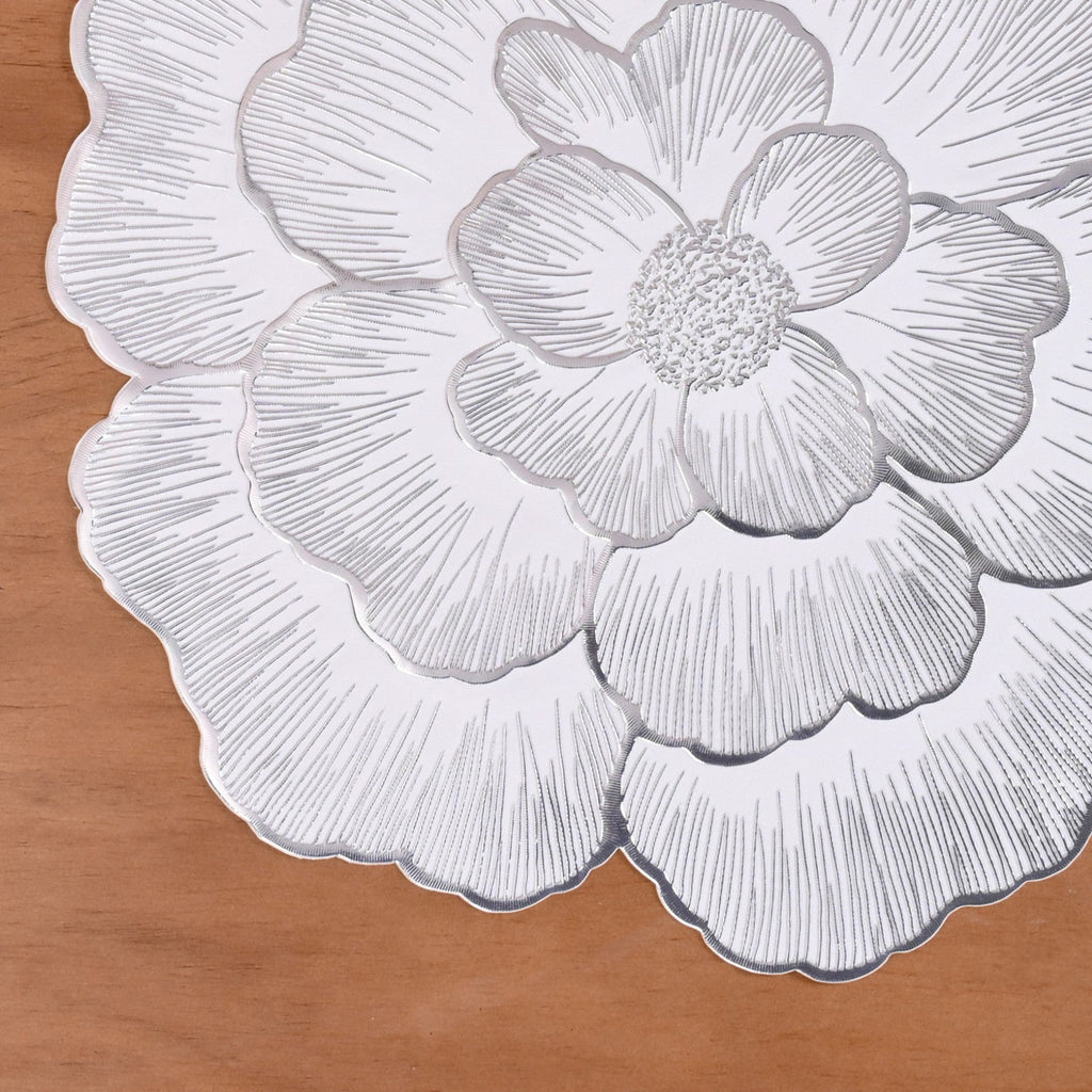 Silver And White Blooming Base Placemats Set Of 6 Nestasia