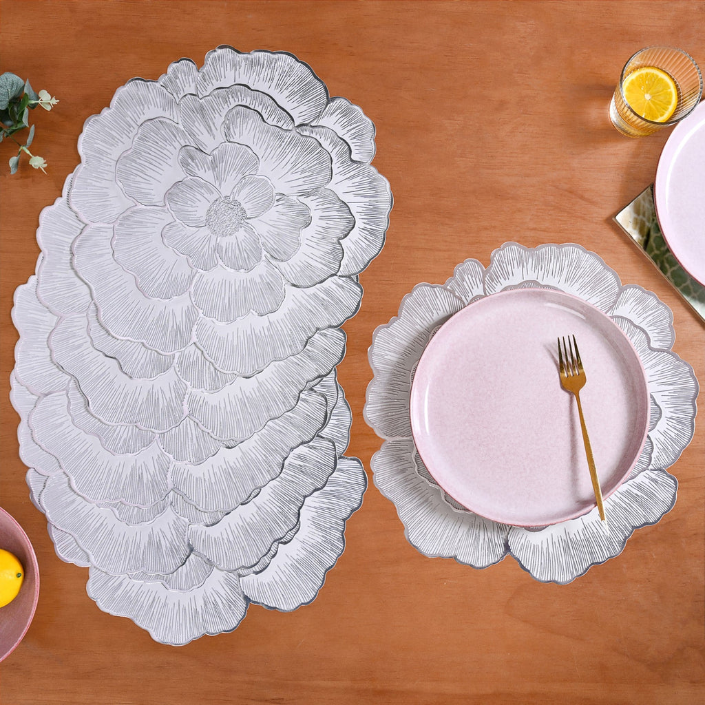 Silver And White Blooming Base Placemats Set Of 6 Nestasia