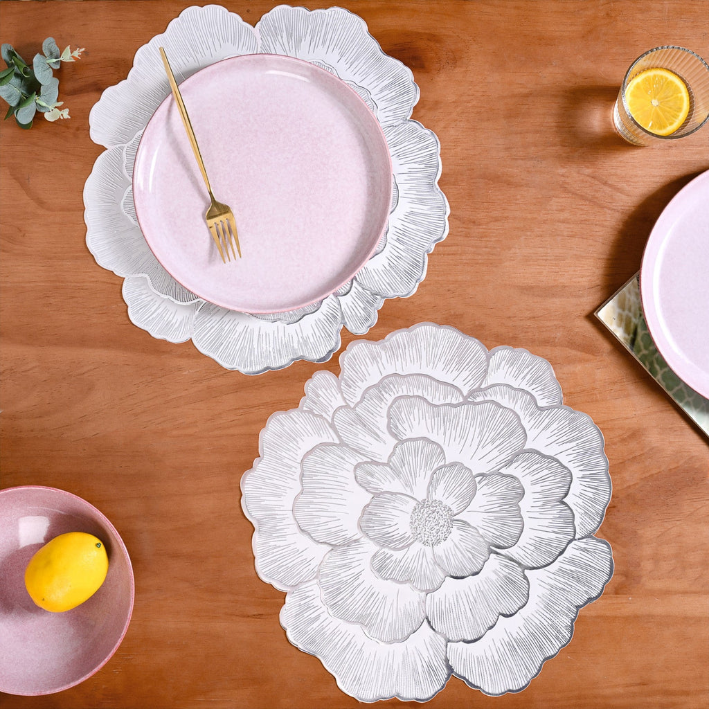 Silver And White Blooming Base Placemats Set Of 6 Nestasia