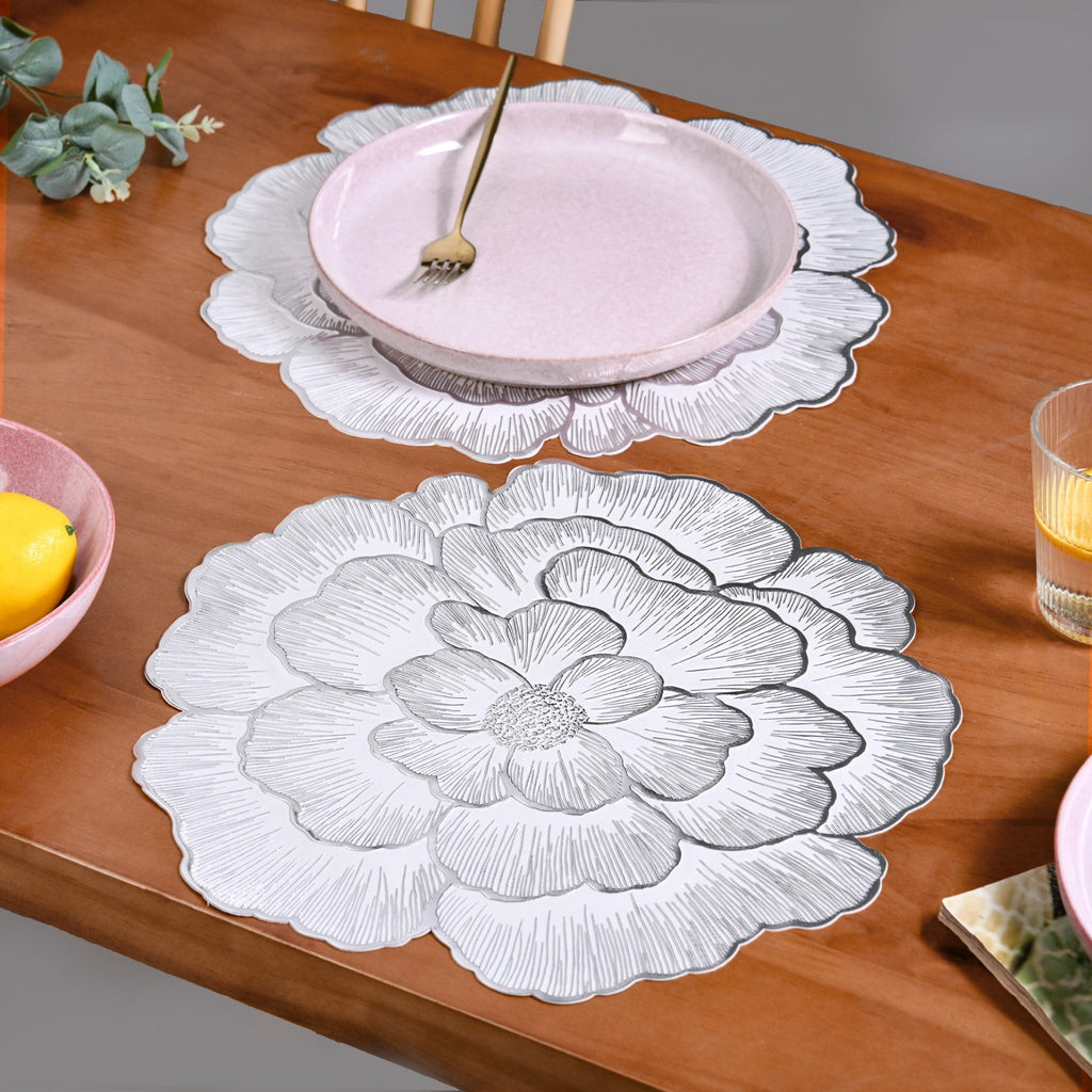Silver And White Blooming Base Placemats Set Of 6 Nestasia