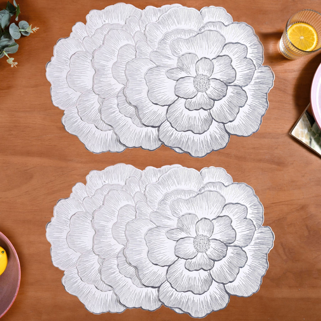 Silver And White Blooming Base Placemats Set Of 6 Nestasia