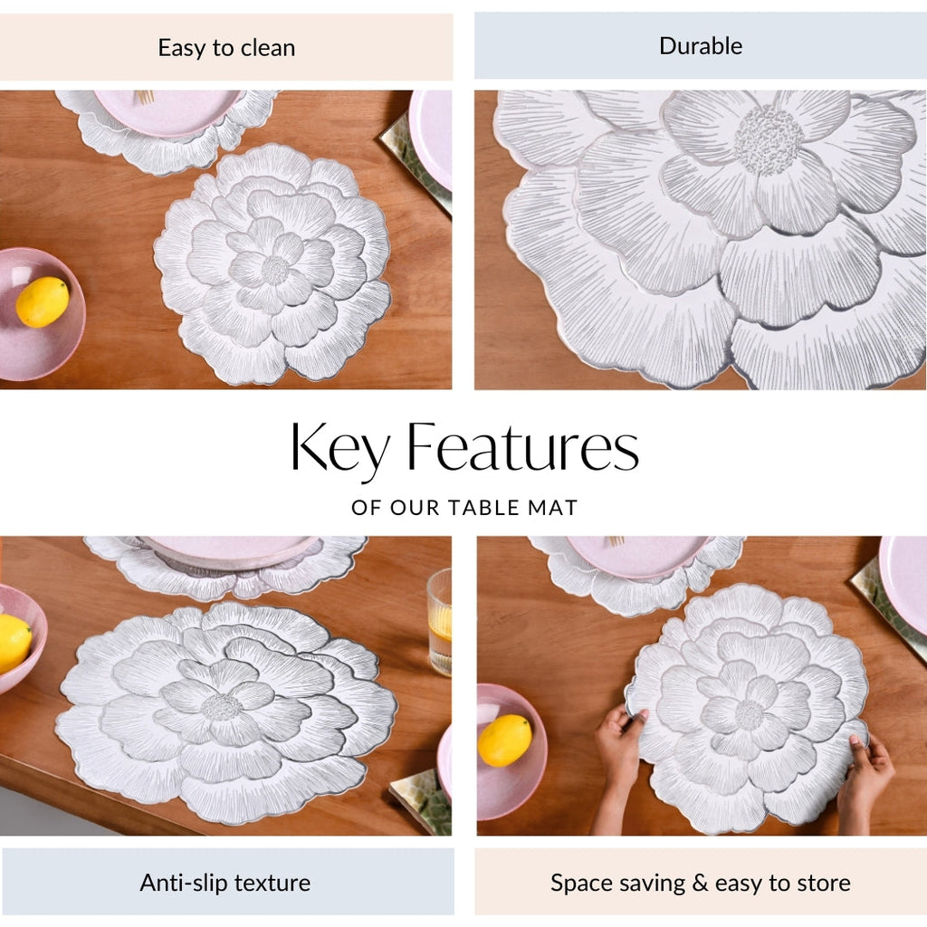 Silver And White Blooming Base Placemats Set Of 6 Nestasia