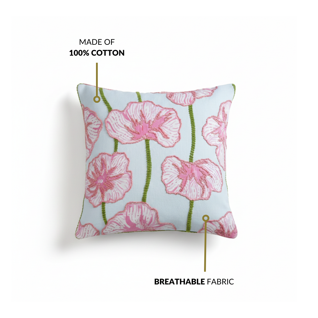 Blooming Blush Embroidered Cotton Cushion Cover 40x40cm Nestasia