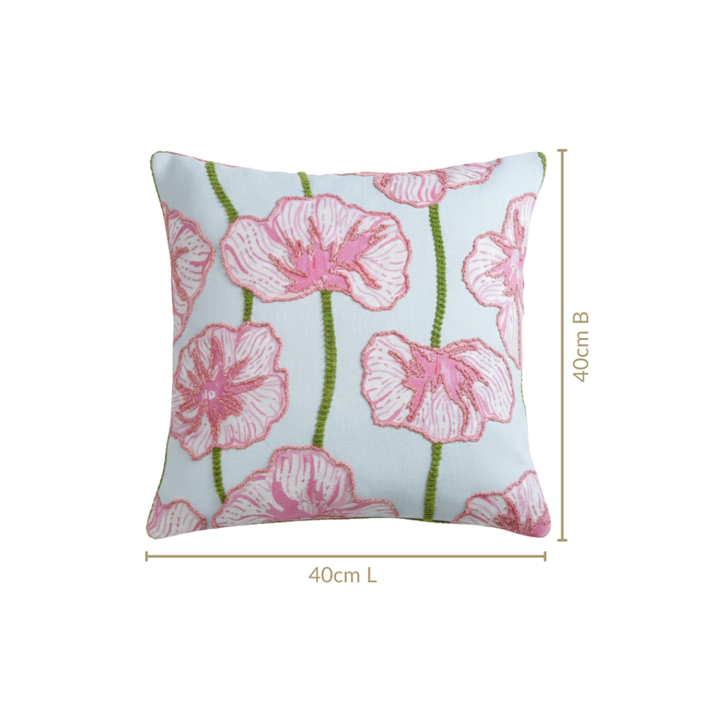Blooming Blush Embroidered Cotton Cushion Cover 40x40cm Nestasia
