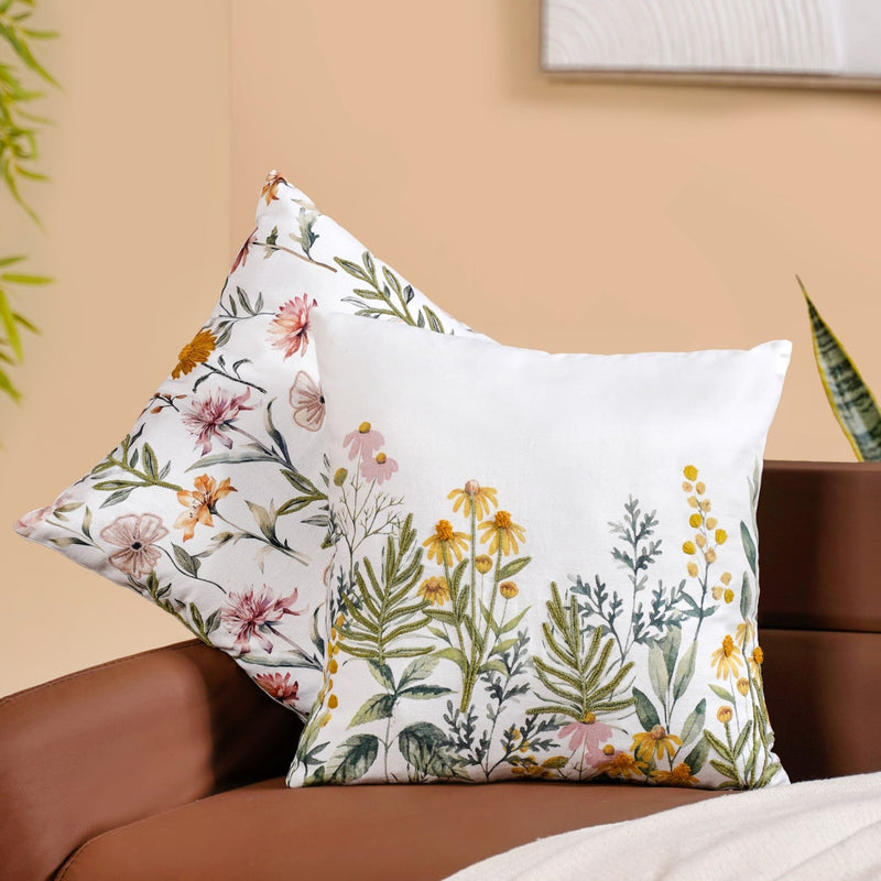 Blooming Embroidery Cotton Cushion Cover Set Of 2 40x40cm Nestasia