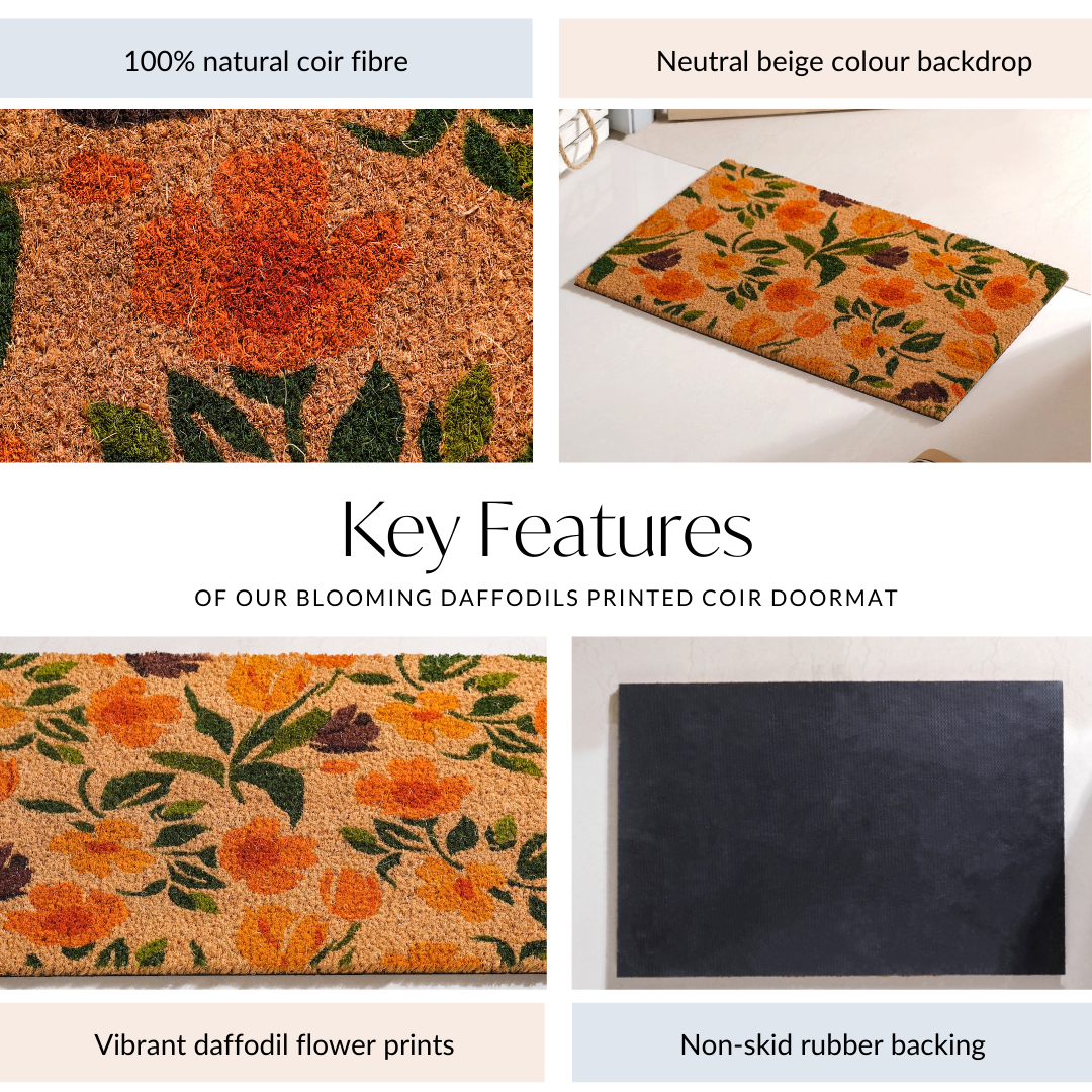 Blooming Daffodils Printed Coir Doormat 24x16 Inch Nestasia