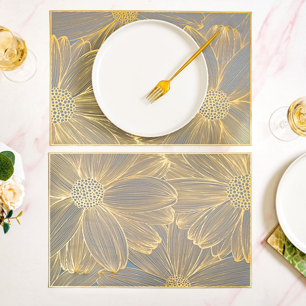 Chic Flower Rectangle Table Mat Set Of 6 Gold Blue Nestasia
