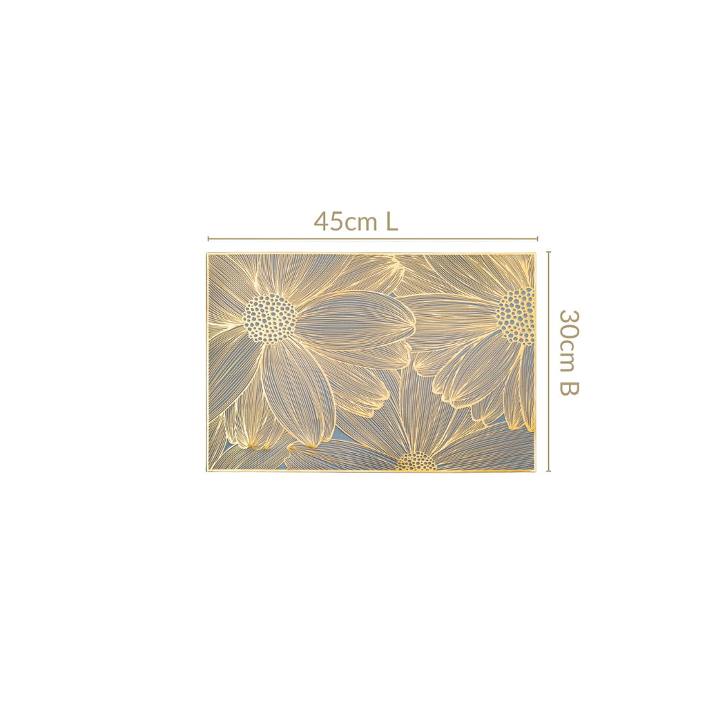 Chic Flower Rectangle Table Mat Set Of 6 Gold Blue Nestasia