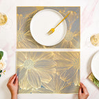 Chic Flower Rectangle Table Mat Set Of 6 Gold Blue Nestasia