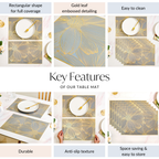Chic Flower Rectangle Table Mat Set Of 6 Gold Blue Nestasia