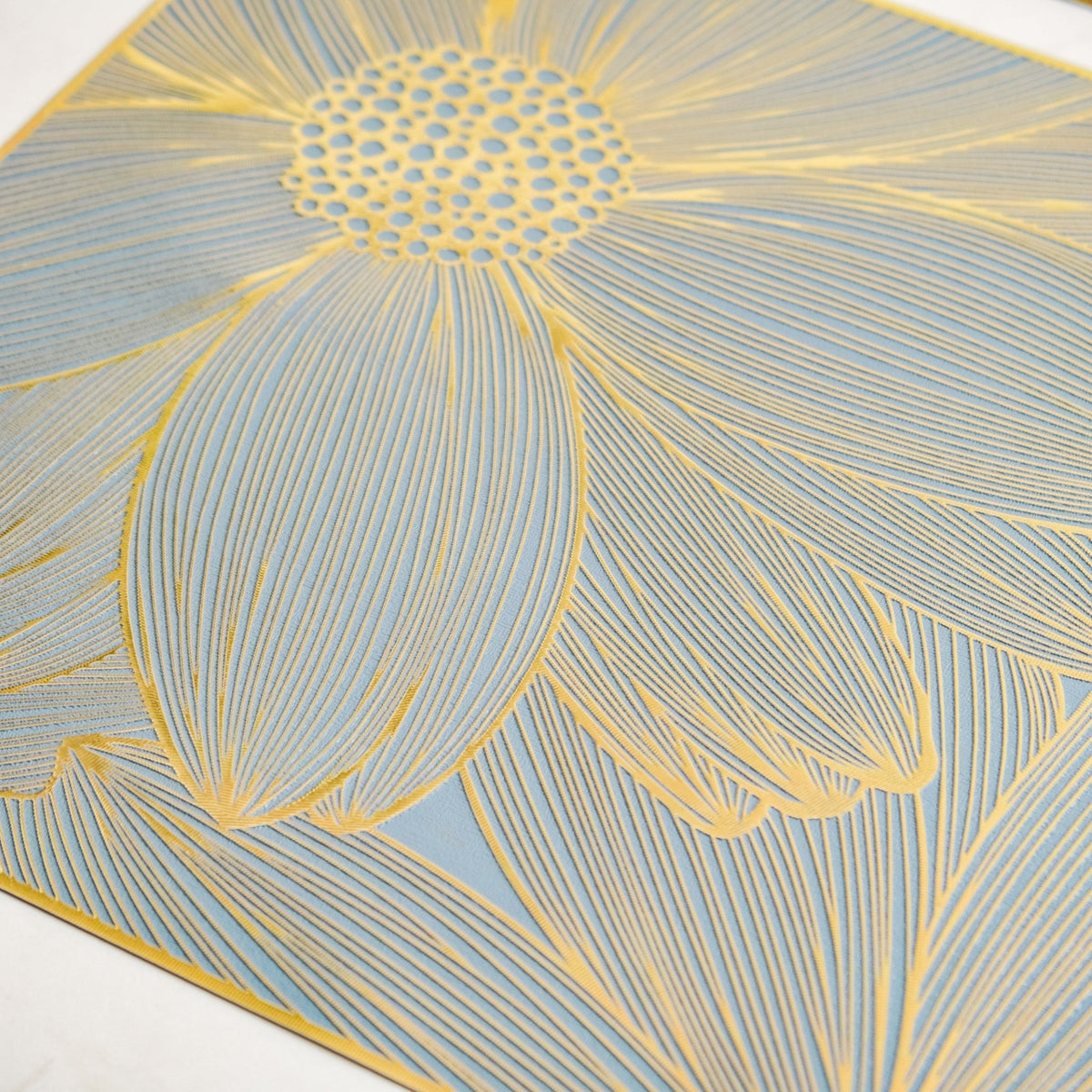 Chic Flower Rectangle Table Mat Set Of 6 Gold Blue Nestasia