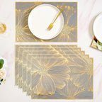 Chic Flower Rectangle Table Mat Set Of 6 Gold Blue Nestasia