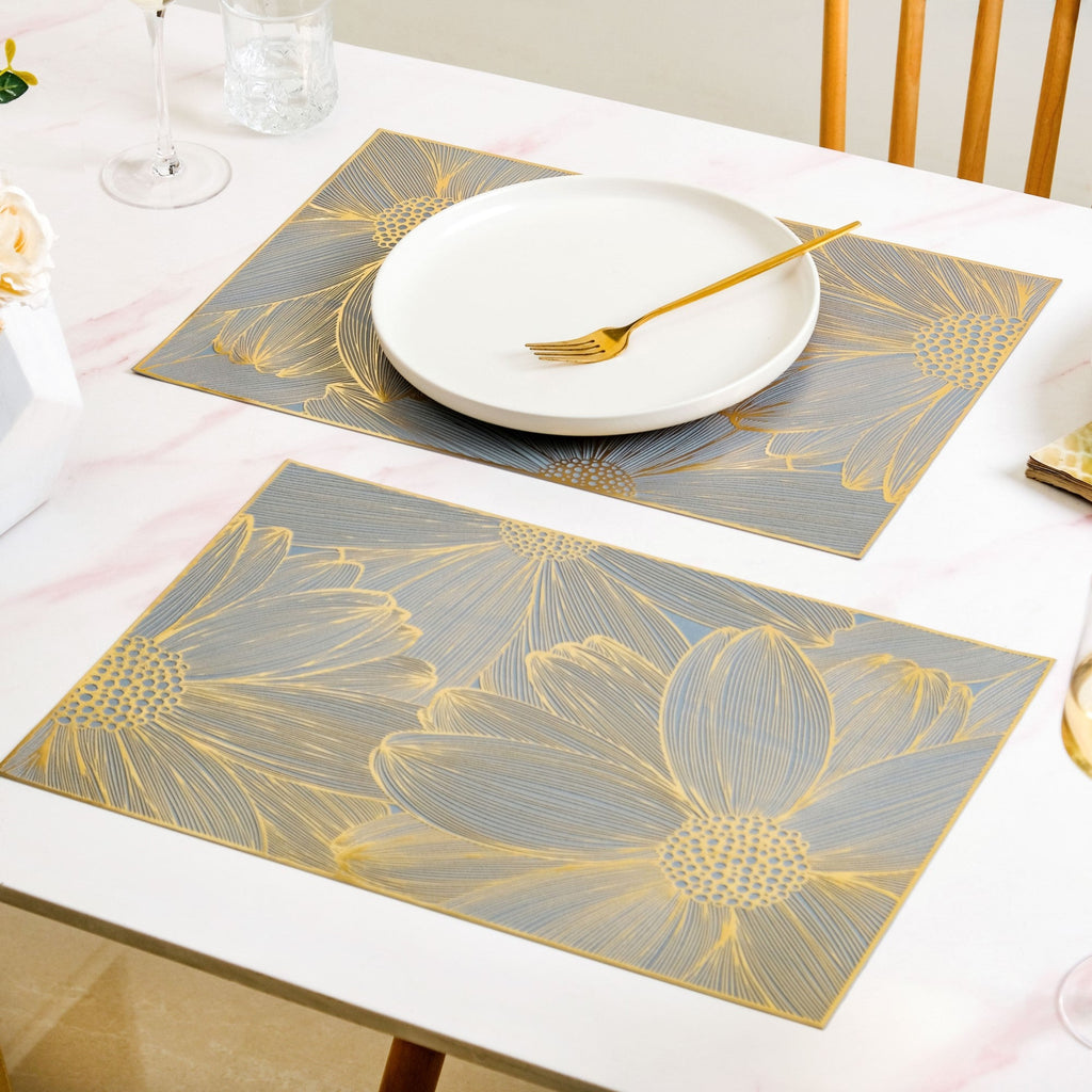 Chic Flower Rectangle Table Mat Set Of 6 Gold Blue Nestasia