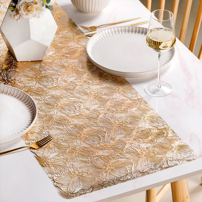 Floral Line Art Runner Gold 150x38cm Nestasia