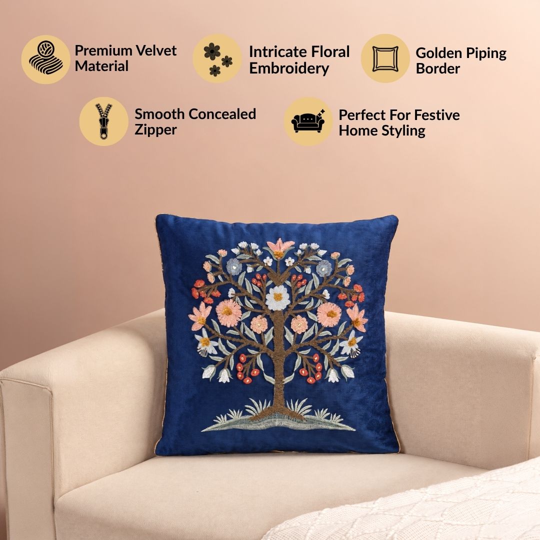 Tree Of Life Embroidered Cushion Cover 40x40cm Nestasia
