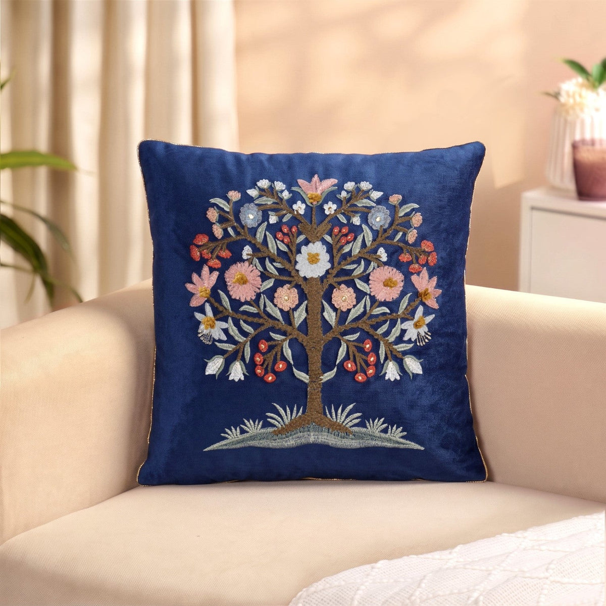 Tree Of Life Embroidered Cushion Cover 40x40cm Nestasia