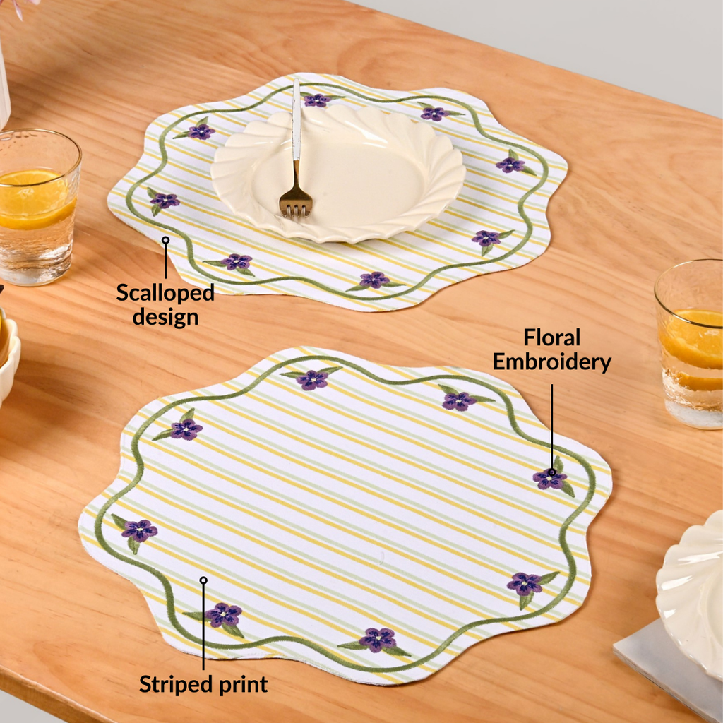 Bloom Lines Cotton Embroidered Table Mat Set Of 6 Nestasia