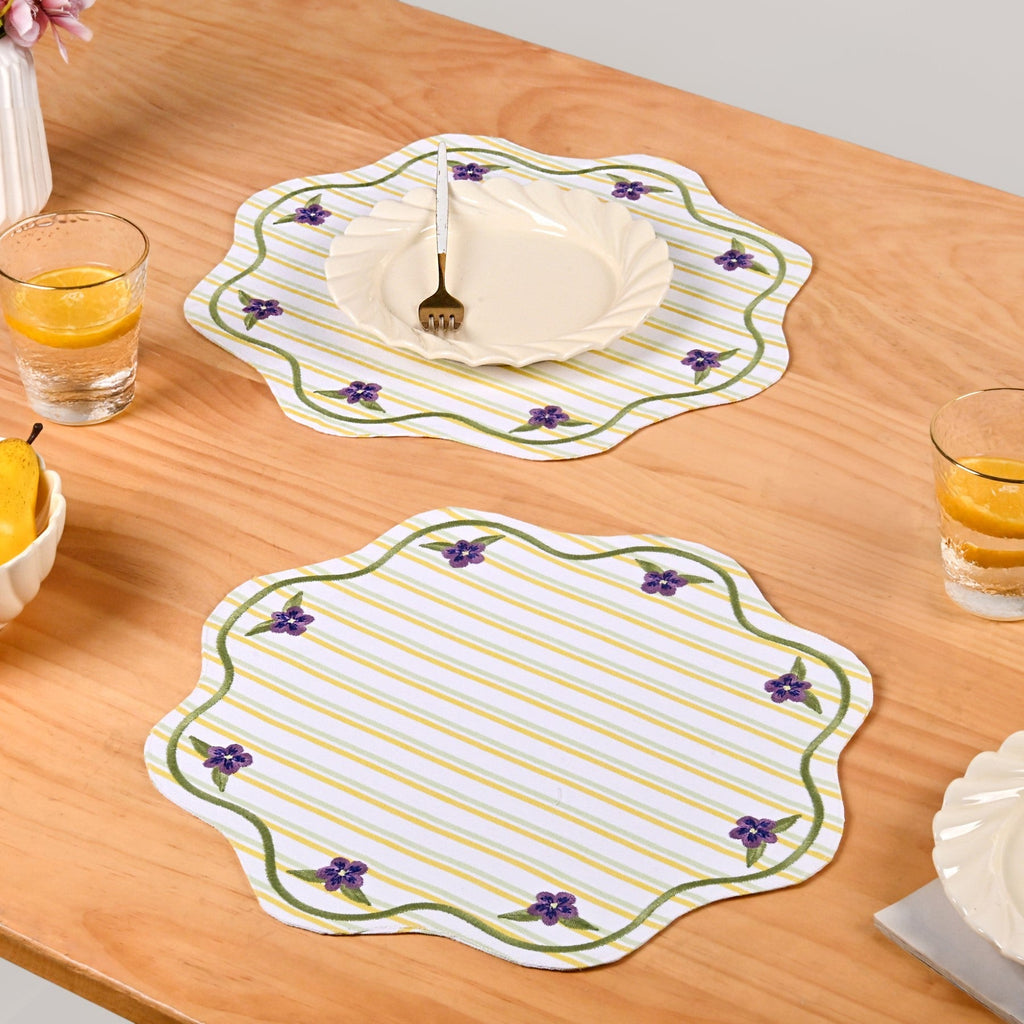 Bloom Lines Cotton Embroidered Table Mat Set Of 6 Nestasia