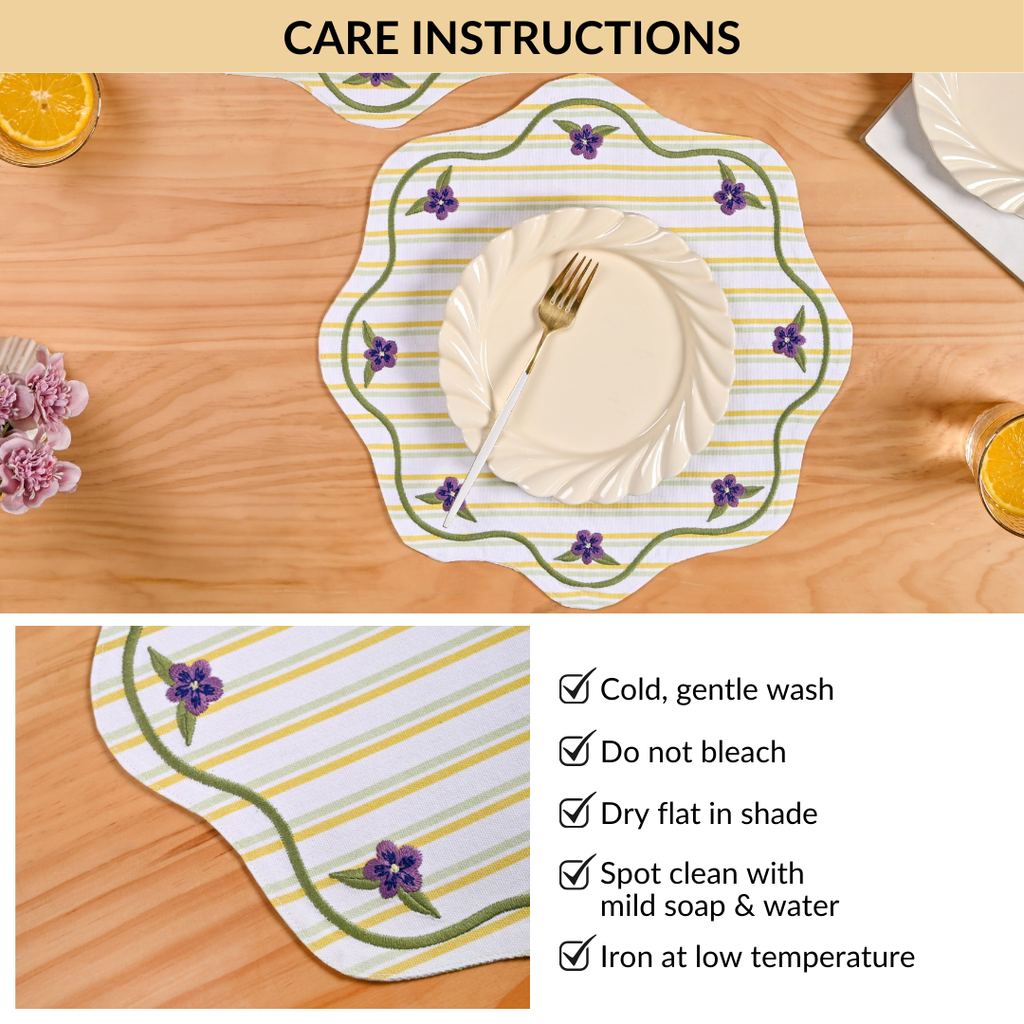 Bloom Lines Cotton Embroidered Table Mat Set Of 6 Nestasia