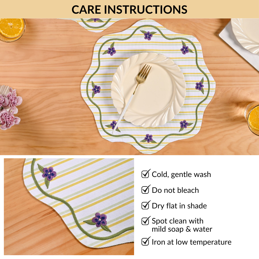 Bloom Lines Cotton Embroidered Table Mat Set Of 6 Nestasia